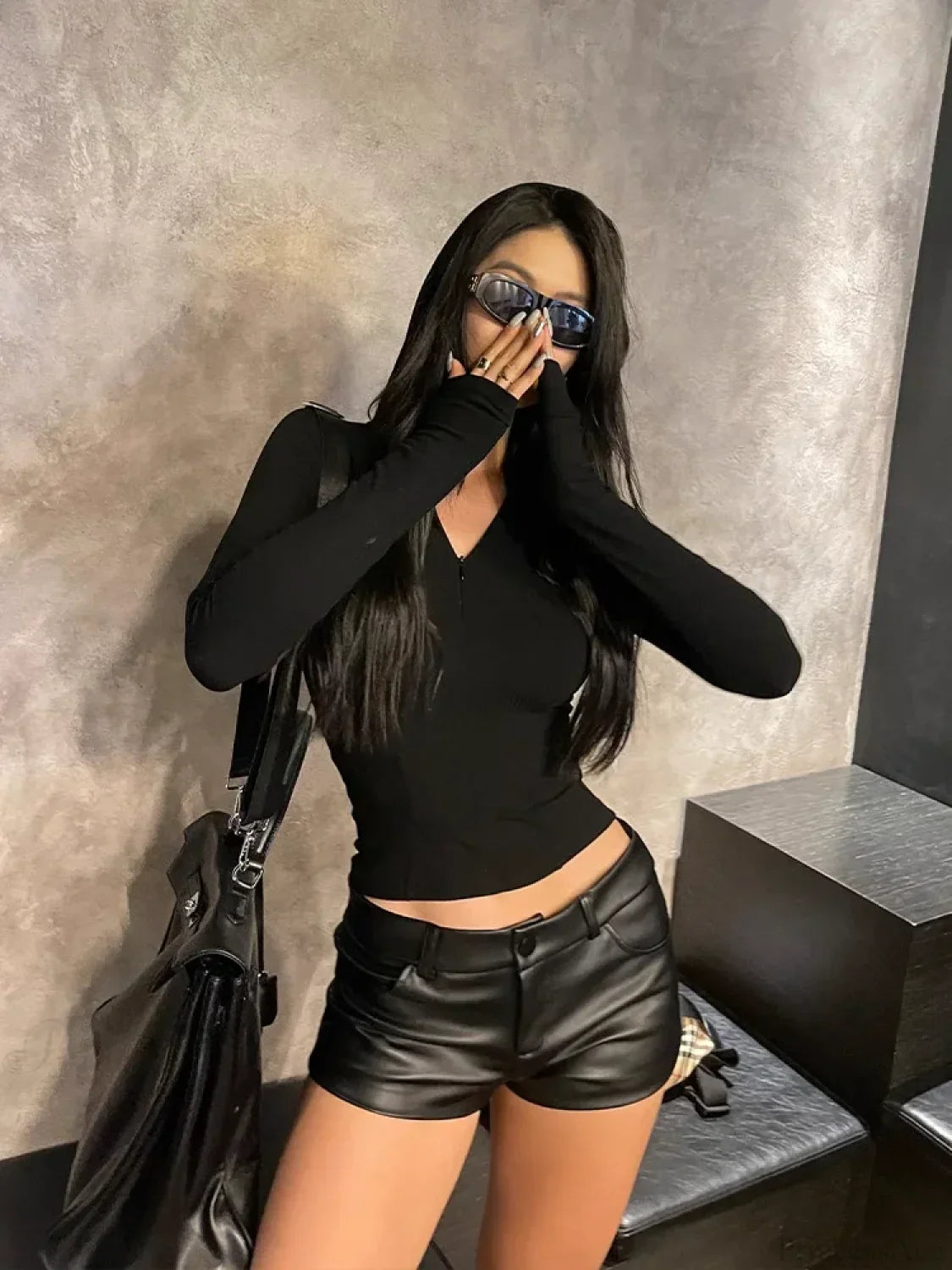 Black PU High Waist Short