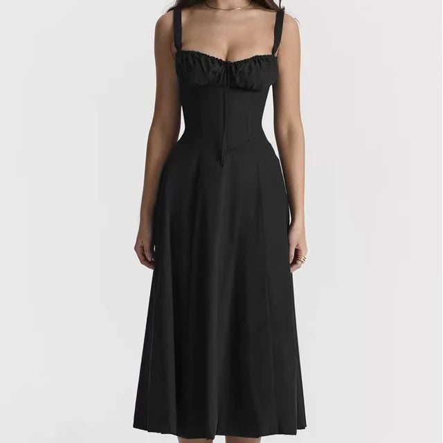 Aurora Floral Corset Midi Dress | Sweetheart Neckline, Slit Skirt, Spaghetti Straps