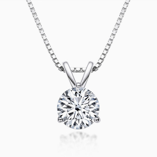 Sterling Silver Moissanite Solitaire Pendant Necklace with Box Chain