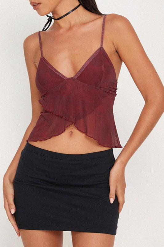 Sexy Sheer Mesh V Neck Backless Cami Top