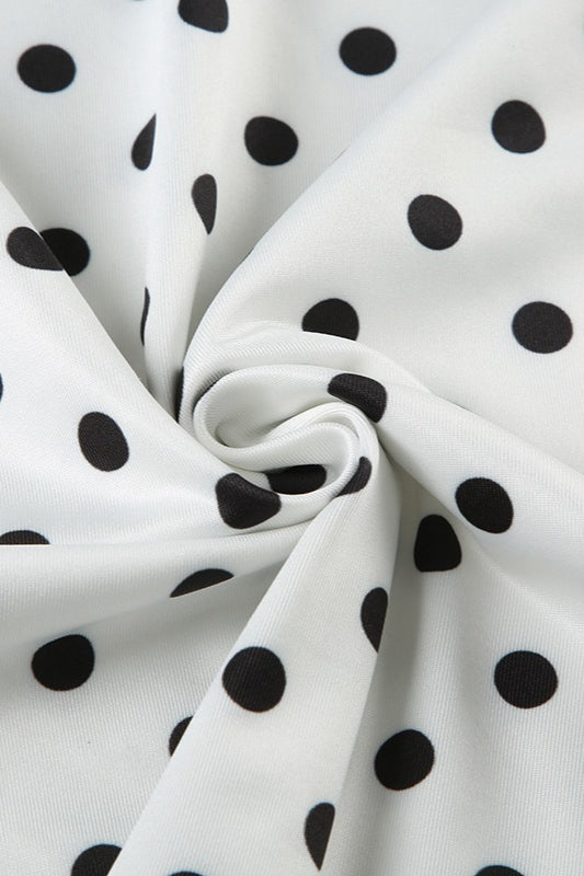 Polka Dot V Neck Keyhole Tie Front Bodycon Mini Dress
