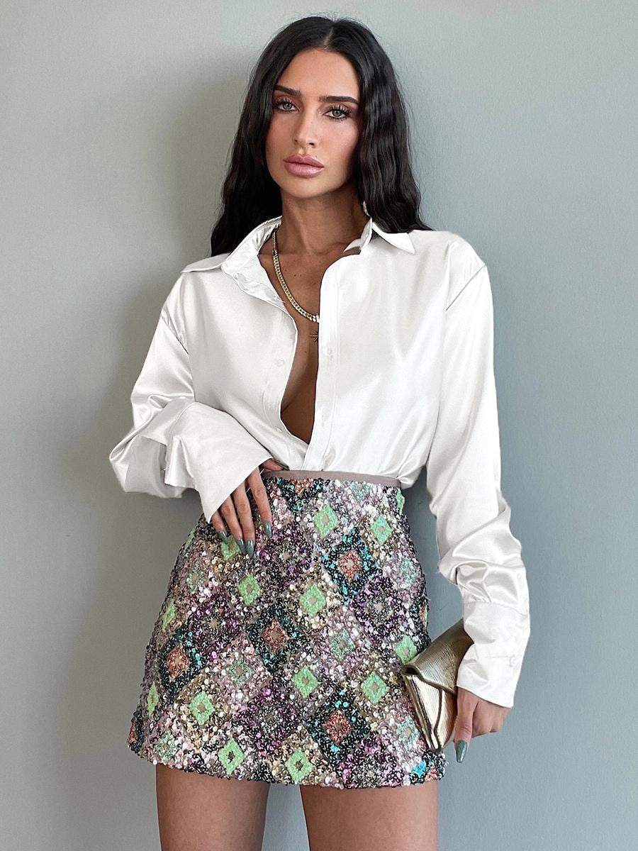 Long Sleeves Blouse Buttons Busniess Casual Spring Fall Blouses In Solid Color