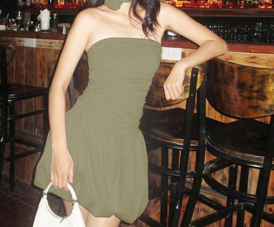 Strapless Bubble Ruched Short Mini Dress