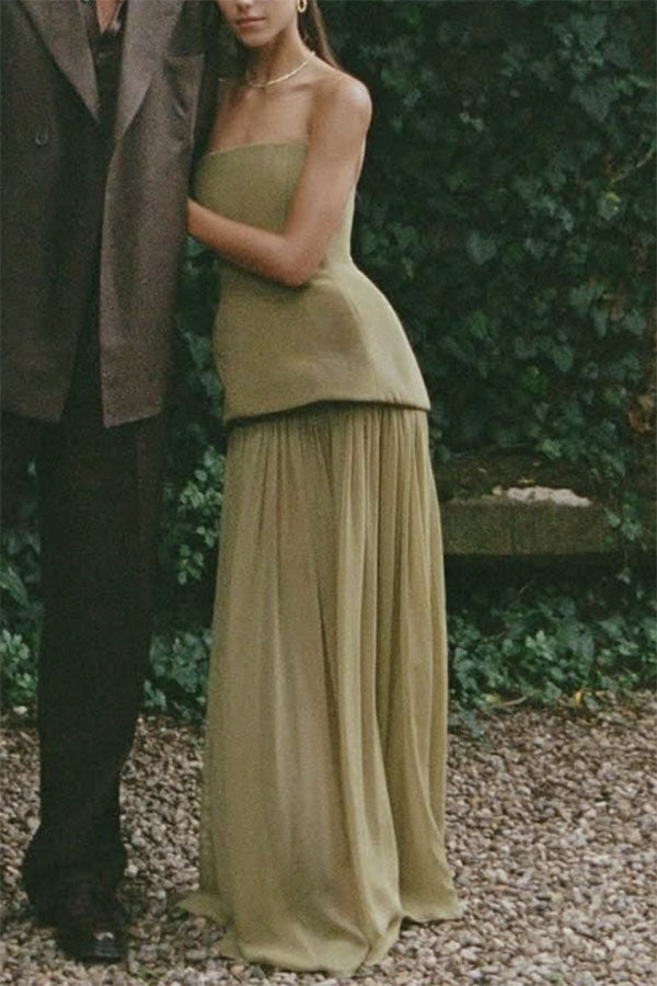 Classic Attendance Structure Strapless Tank and Pleated Tulle High Rise Maxi Skirt Set