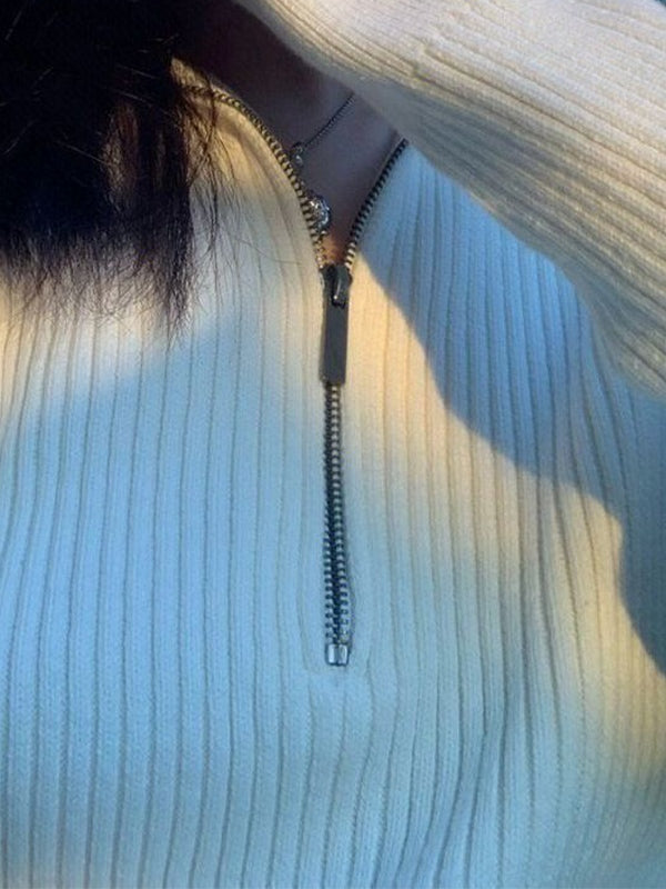 Solid Half Zip Ribbed Sweater