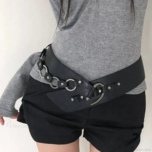 Changeable Antique Gothic Polyurethane Leather Year 2000 Punk Chain Belt