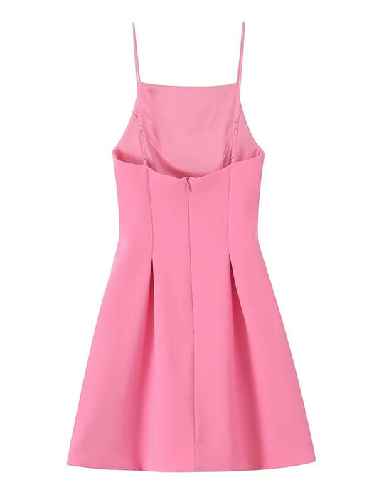 Square Neck Spaghetti Strap Princess Seam Fit and Flare Mini Dress