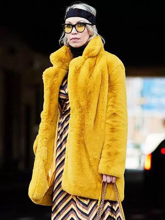 Faux Fur Coat Notched Lapel Winter Chic Eco-friendly Long Jacket For Women 2026