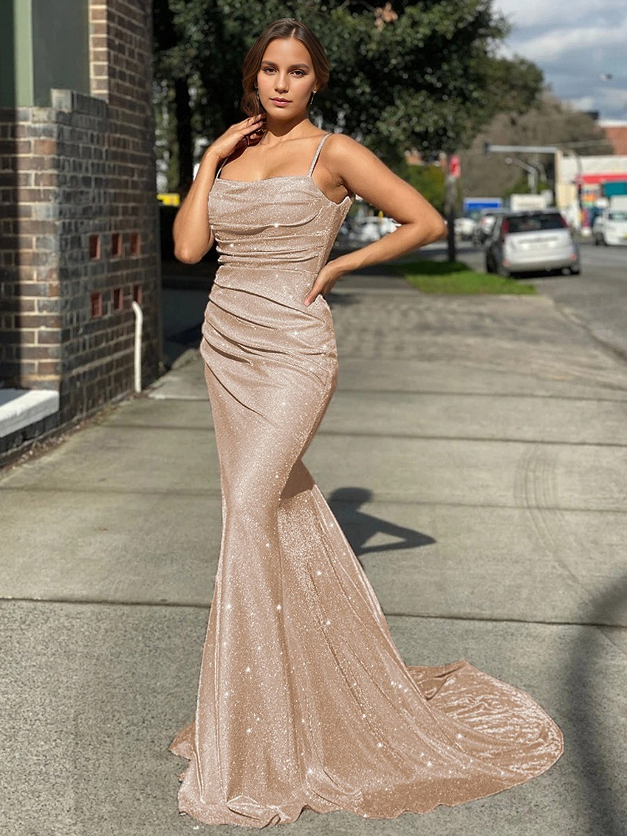 Birthday Party Dresses Blue Straps Neck Sleeveless Backless Prom Long Aquatic Dress