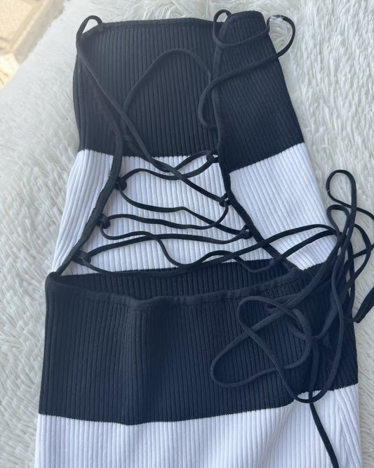 Striped Sexy Backpack Hip Jumpsuit Bodycon Dress(Flash Sale)