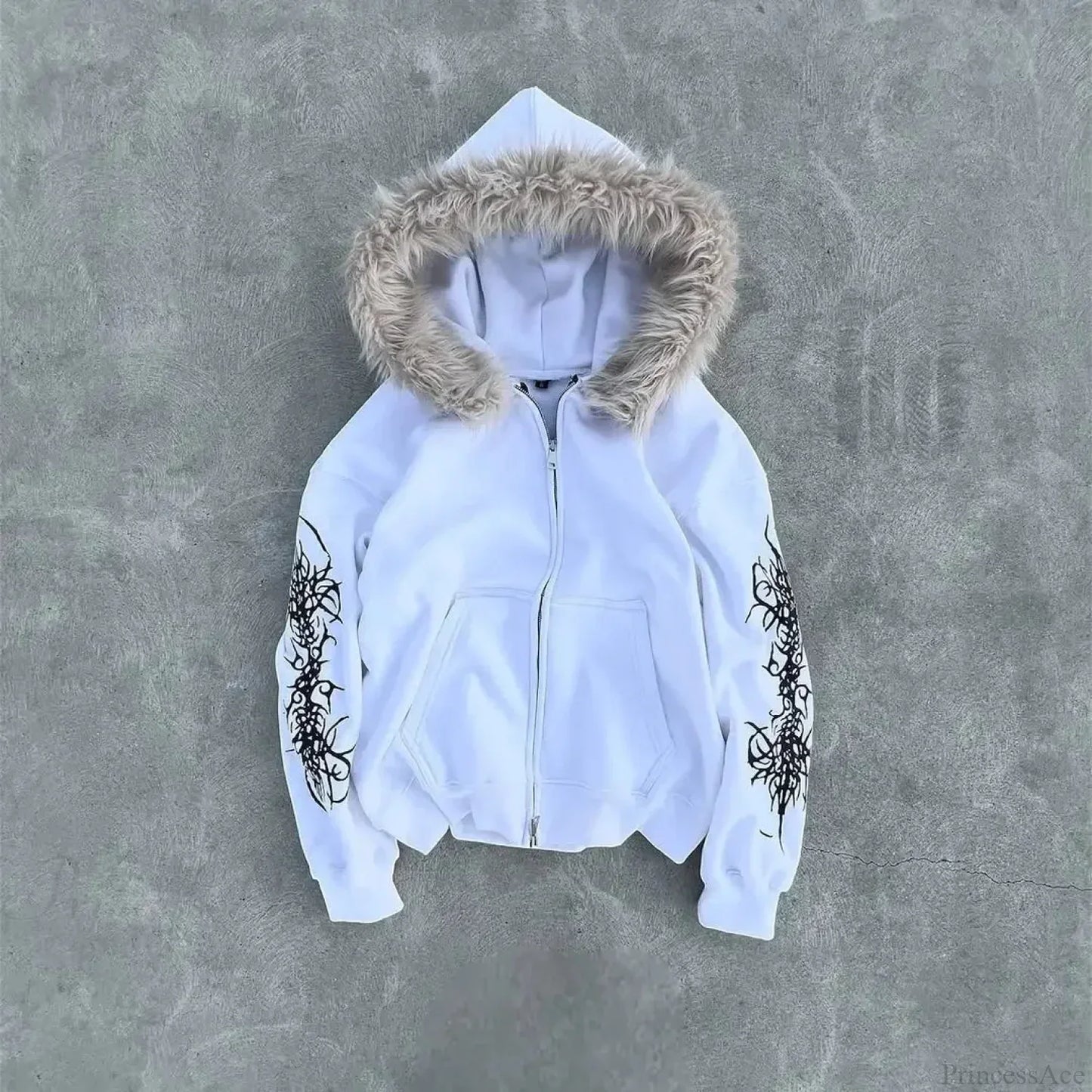 Dark Plush Furry Zip Hoodie