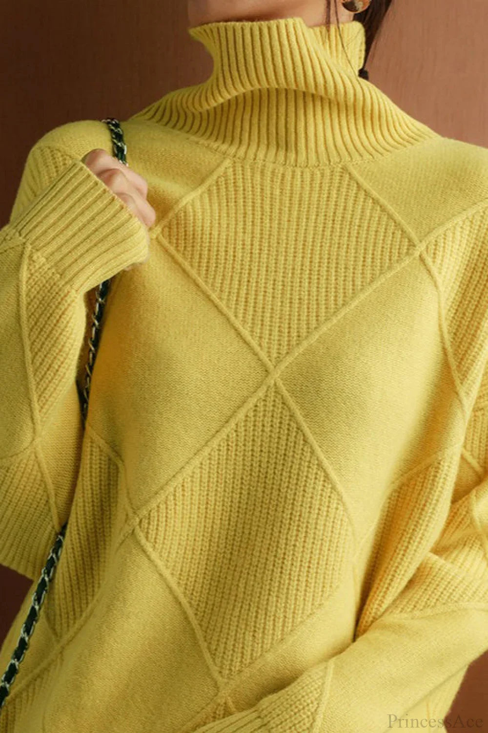 Diamond Pattern Turtleneck Loose Long-Sleeve Sweater