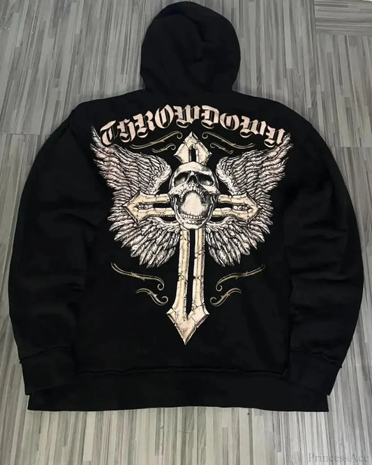 Distress Vintage Gothic Skull Hoodie