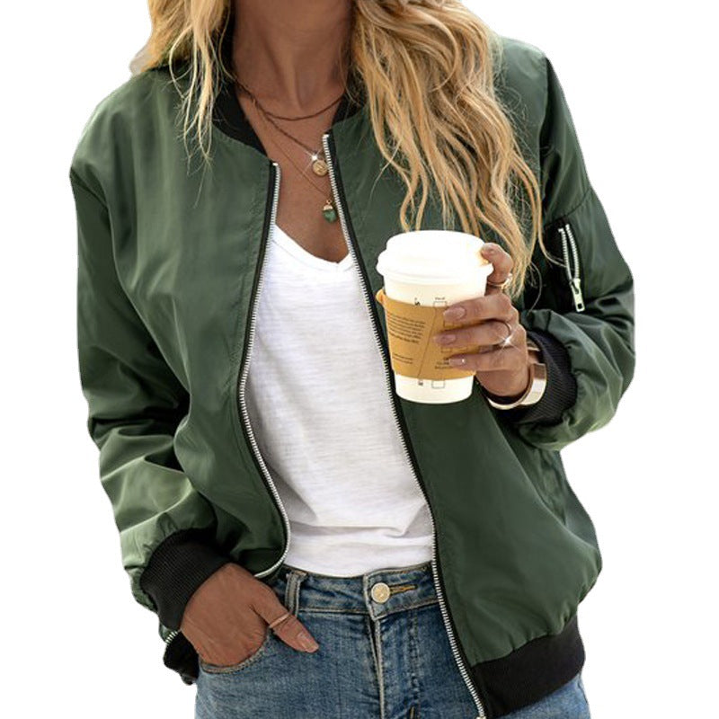 | Women's Casual Zip Up Bomber Jacket