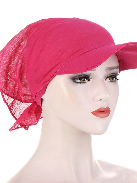 Women Classic Turban Hat Solid Color Outdoor Brim Sunshade Hats Female with Scarf Cap Soft Headscarf Beanie Baseball Cap for Women