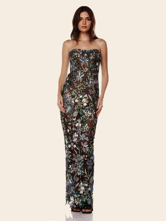 Embroidered Sleeveless Gown Floral Dress