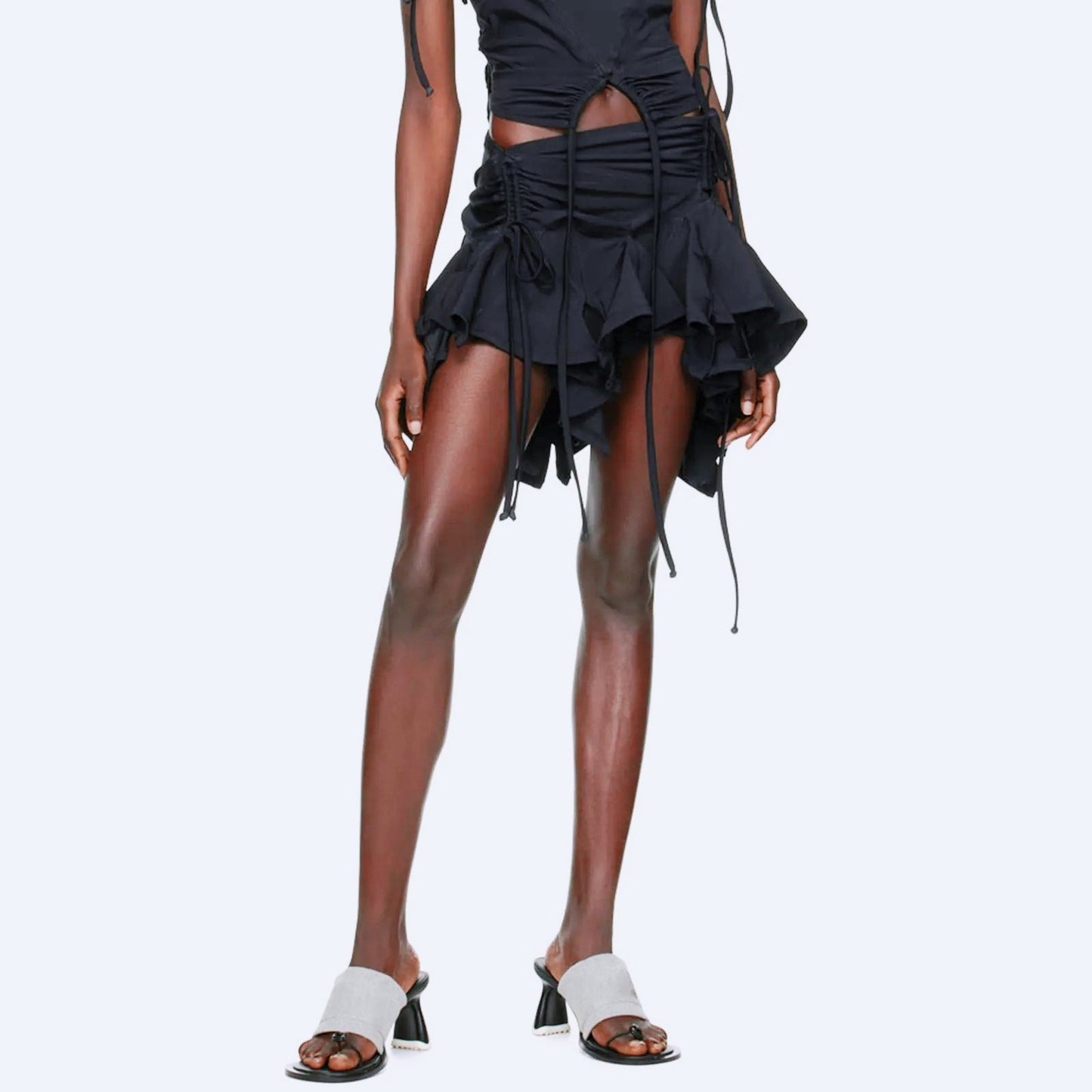 Gothic Drawstring Ruched Mini Skirt