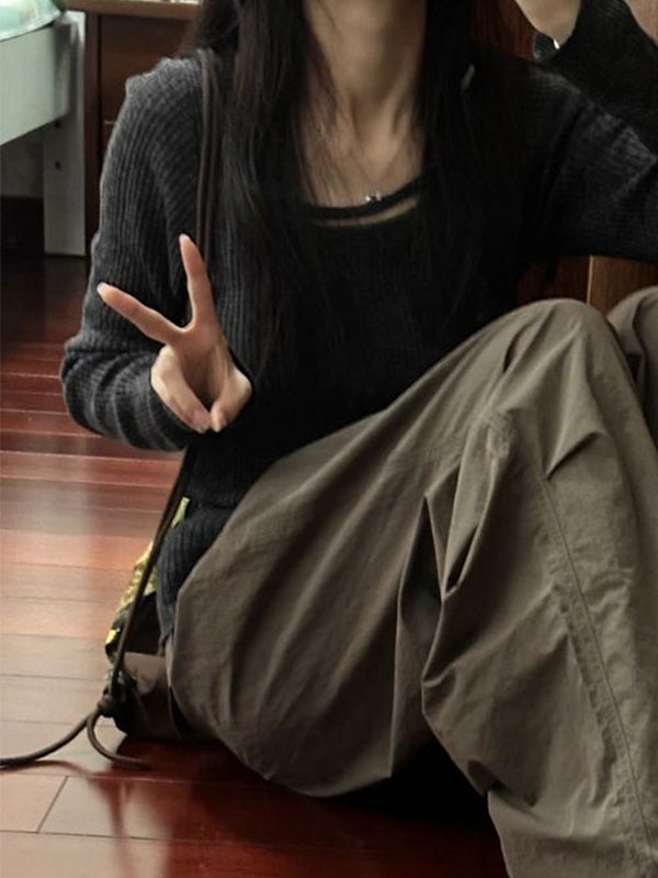 Solid Rib Slim Long Sleeve Knit