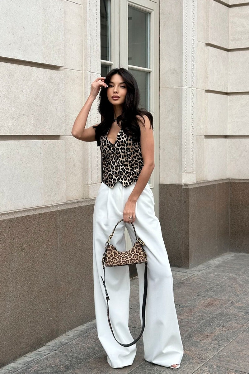 Leopard Halter Slim Button High-low Vest