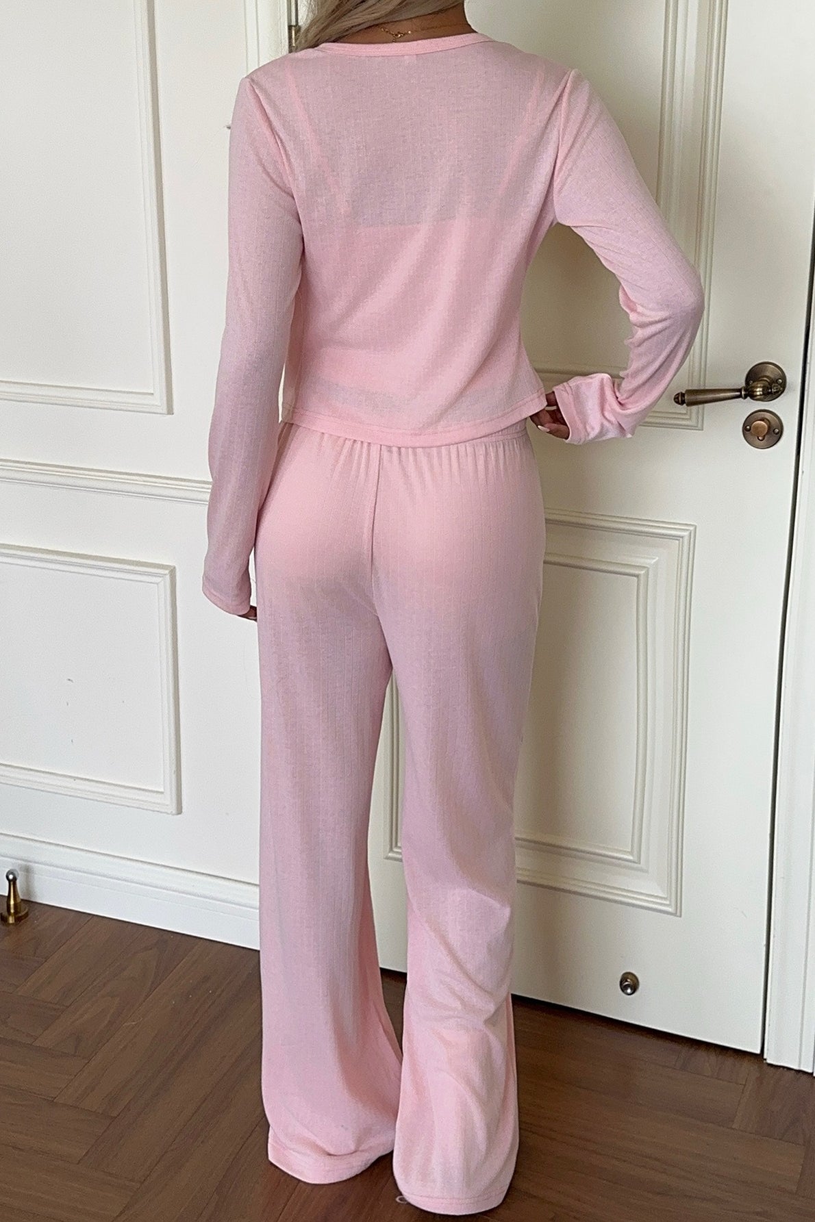 Button Front Cardigan Wide Leg Pants Set