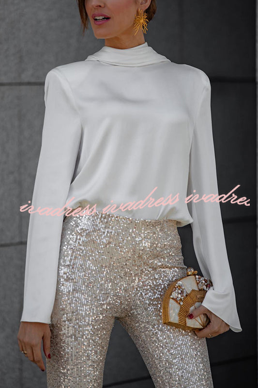 Secret of Elegance Satin Back Chain Cowl Neck Draped Blouse