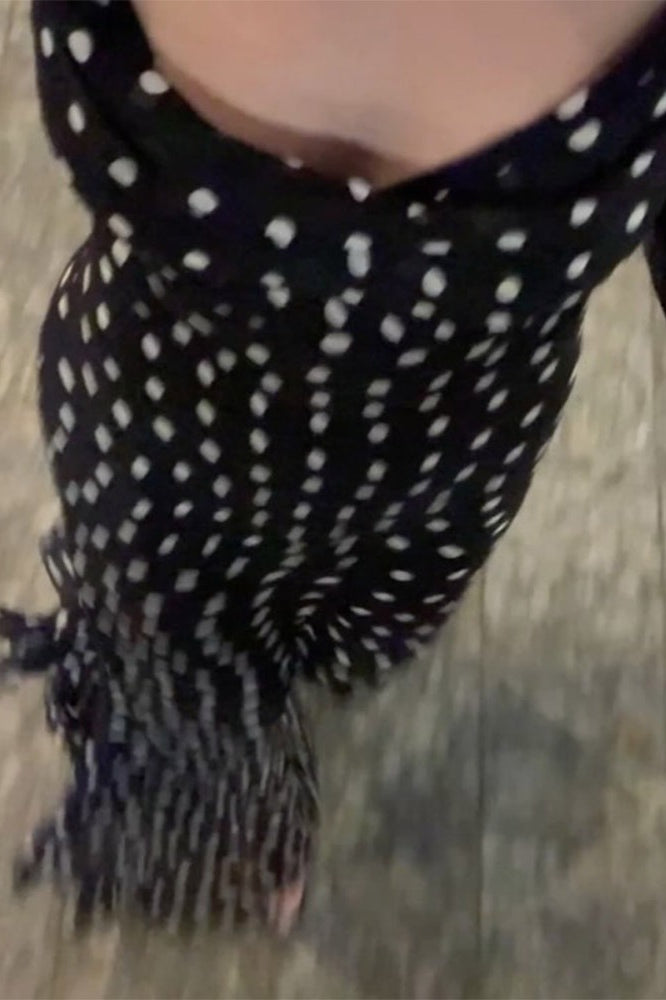 Polka Dot Spaghetti Strap Scarf Neck Ruched Tiered Bodycon Maxi Dress