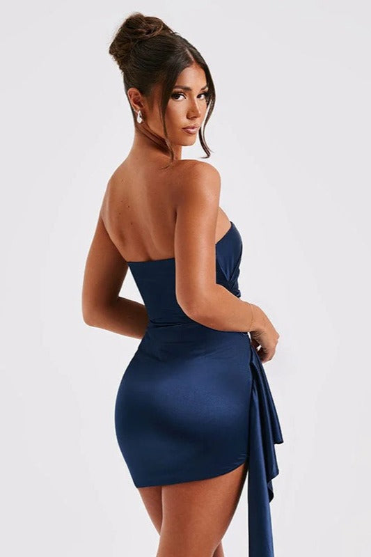 Sexy Satin Backless Bustier Bodycon Dress