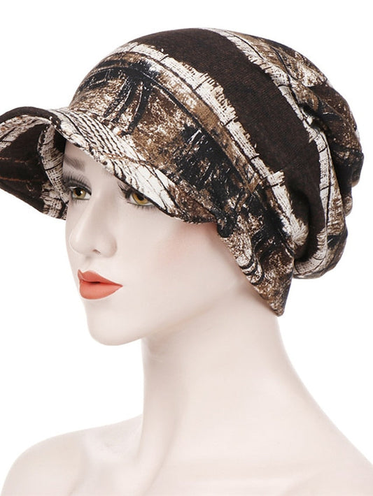 Print Beanies Hat Female Autumn Winter Cotton Baseball Hats Ponytail Vintage Warm Turban Cap Visors Caps for Women