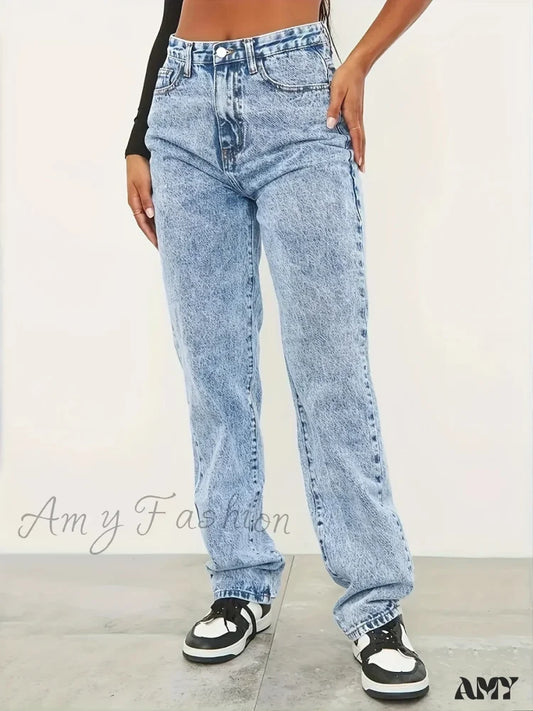 European American Simple Style Straight Loose Casual All-Match Denim Jean