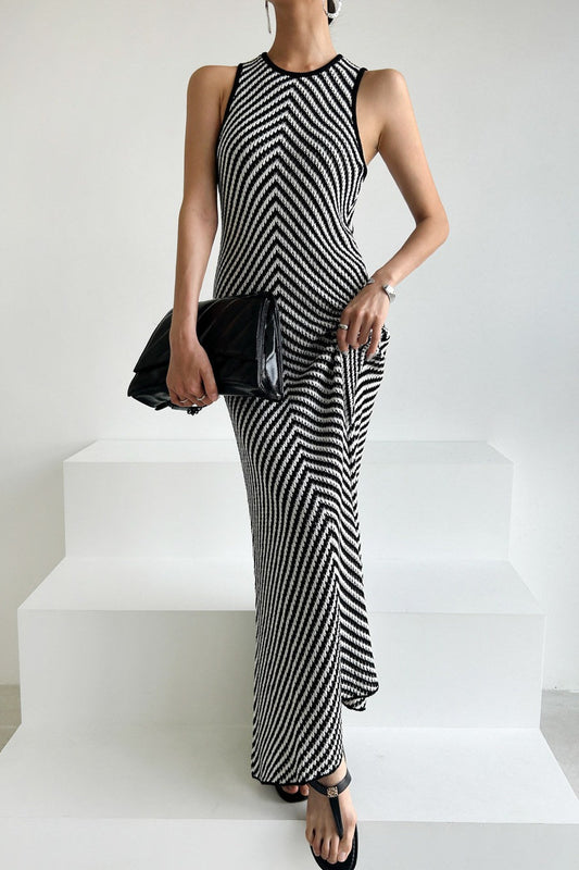 Sleeveless Striped Knit Sweater Dress