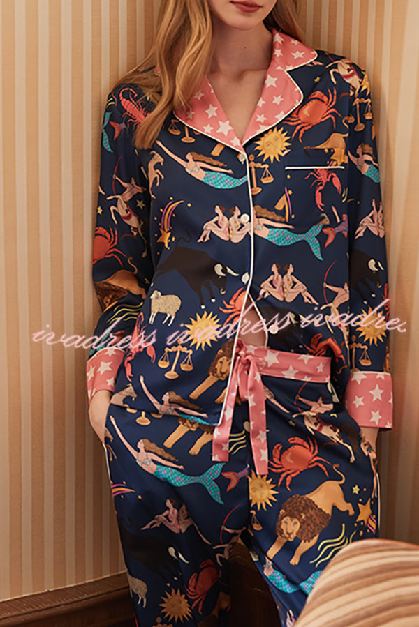 Blue Constellation Printed Home Long Sleeved Two-piece Set