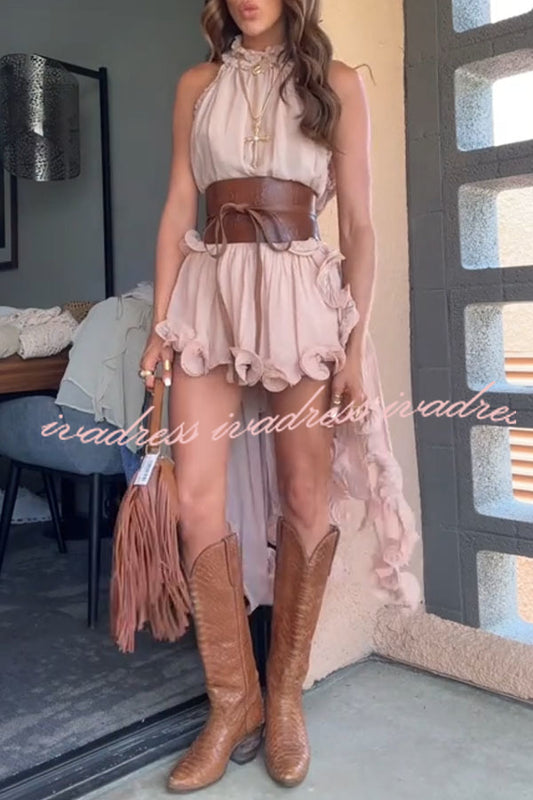 Romantic Drama Chiffon Wavy Ruffles Halter Irregular A-line Top