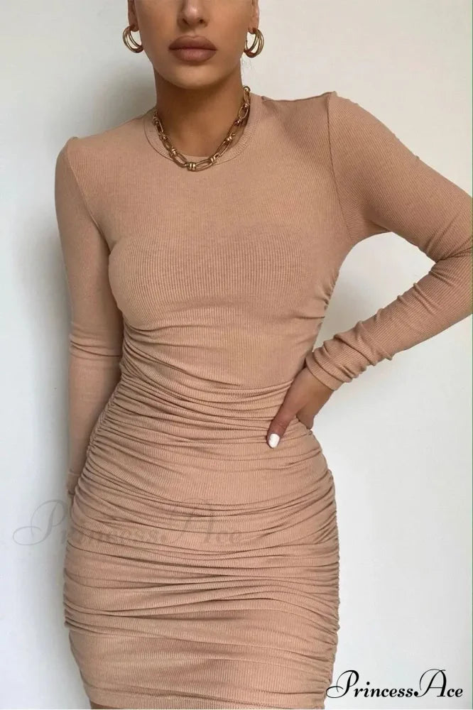 Fashionable Autumn Winter Sexy Elegant Solid Long Sleeve Mini Bodycon Dress