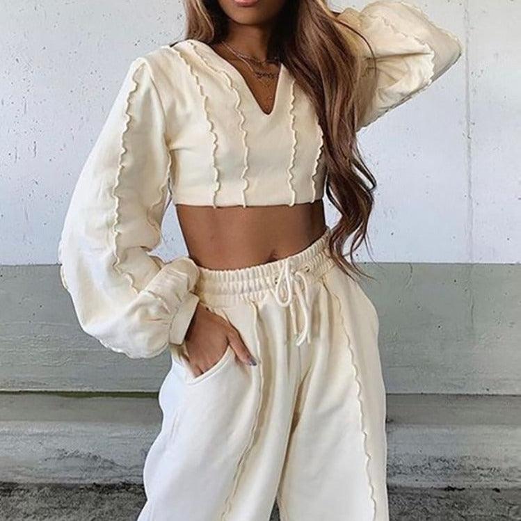 KittenAlarm - Fatima Elastic Neckline Crop Top & Jogger Pants Set