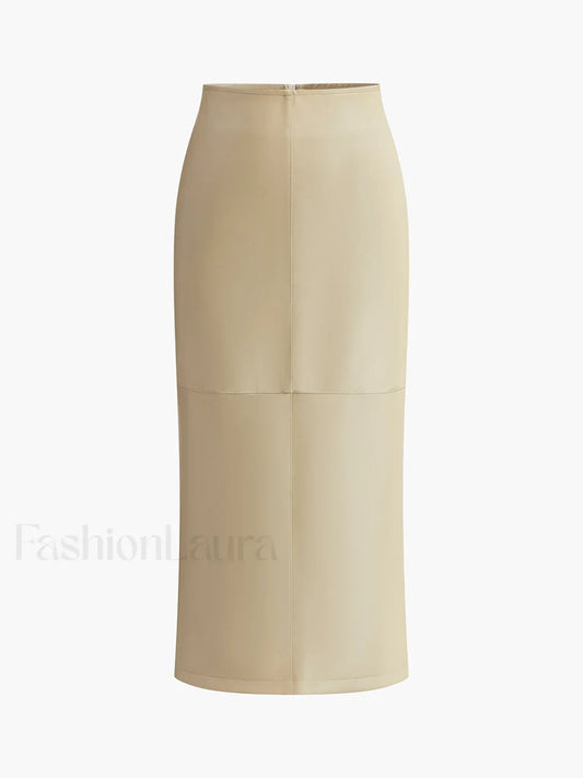 Faux Leather Piping Sit Midi Skirt