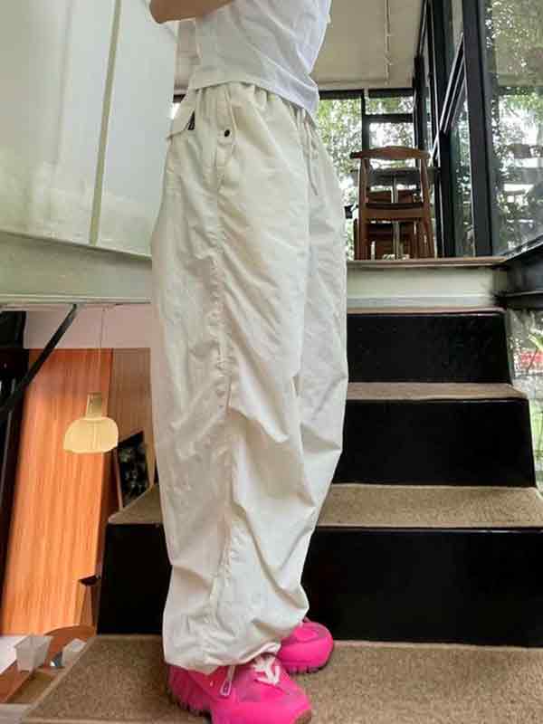 Vintage Pleated Drawstring Cargo Pants