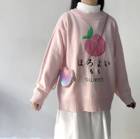Sweet Pink Peach Embroidery Sweater