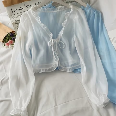 Thin Sheer Bow Long Sleeve Cardigan