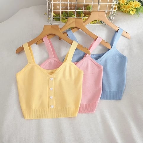 Heart Button V Neck Tank Top