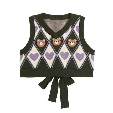 Bear Argyle Knit Sweater Vest