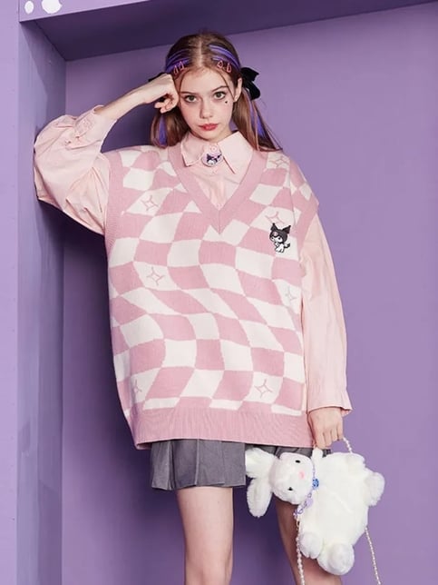 Japanese Anime Checkered Vest Sweater