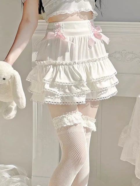White Ruffle A-Line Bow Mini Skirt