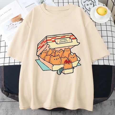 Kitten Nugget Print Short Sleeve T-shirt