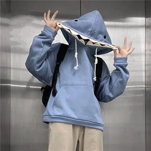 Cute Funny Shark Cartoon Patchwork Oversize Hoodie Sweatshirt Long Sleeve Pullover Aesthetic Casual E-Girl Kawaii Korean Japanese Harajuku