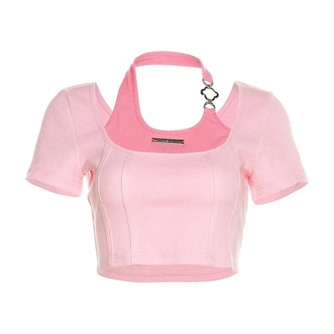 Pink Square Neck Crop Top