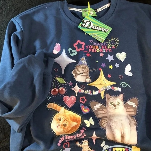 Cat Print Long Sleeve Shirt
