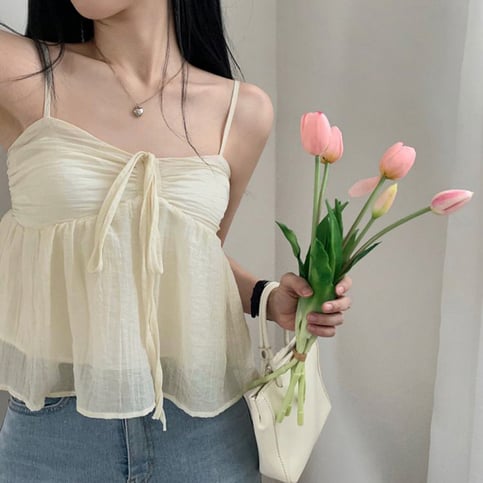 Yellow Double Layer Lace Up Top