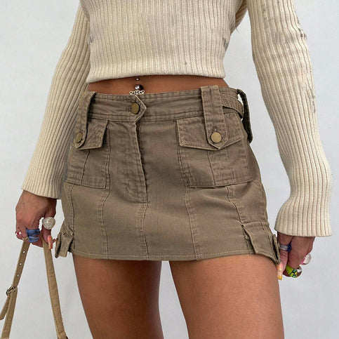 Brown Cargo Pocket Mini Skirt