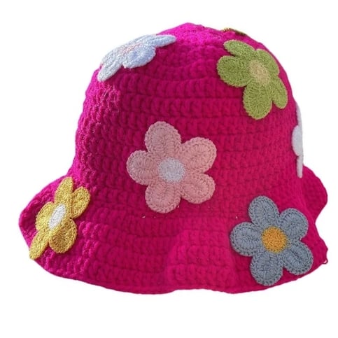 Flower Knit Bucket Hat