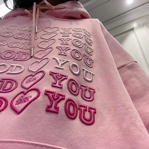 Cute Pink Love Heart Good For U Oversized Hoodie Sweatshirt Long Sleeve Pullover Jumper Sweater E-Girl Kawaii Korean Japanese Harajuku Streetwear